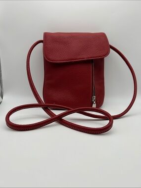 Tignanello Red Pebbled Leather Slim Crossbody Bag EUC